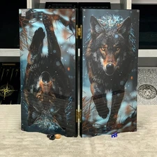 Wood&Glass Backgammon Set Wolf, Tabletop Board Game, Gift for Husband, Partner