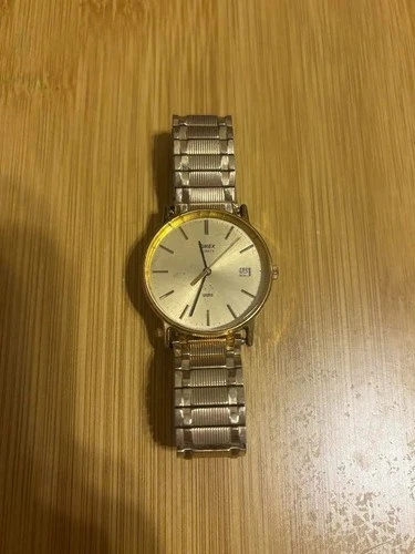 Vintage Timex Quartz Men's Watch Two-Tone Stretch Band Date Dial Runs READ