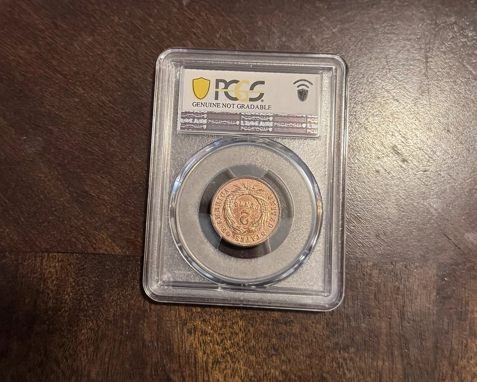 1865 Two Cent Piece (Fancy 5)-XF detail, Corrosion Removed - Image 2 of 2