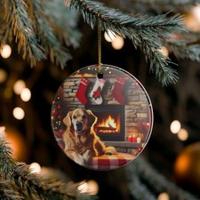 Golden Retriever Collectible Ceramic Christmas, Holiday Ornament