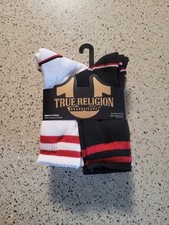 True Religion 8 Pk Mens Size 8-12.5 Half Cushion Logo Crew Socks White Black Red