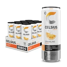 CELSIUS Sparkling Orange, Functional Essential Energy Drink 12 Fl Oz Pack of 12