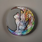 Angel Winged Cat on Moon Brooch Wrap Scarf Clip Pin-New