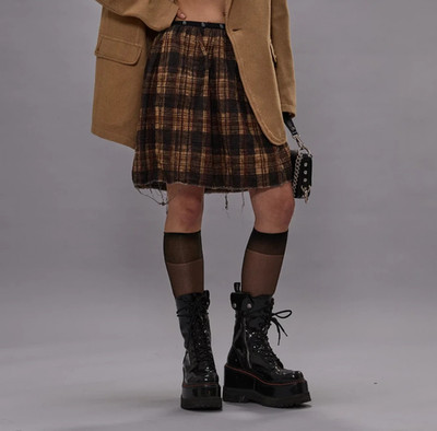 NWT ~ R13 Brown Knee-Length Kilt Reversible Midi Skirt  Size S