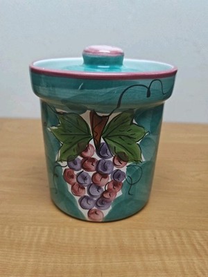 2 Certified International Canister with Lid Grape Vines Teal 5'' Height & 6 ''