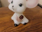 Fenton Glass Opal Satin Boutonniere Mouse Figurine signed S. Kiner