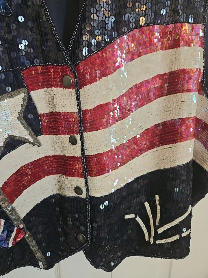 Quacker Factory Sequined Patriotic Vest Womens 3XL USA American Flag July 4th - Image 4 of 4