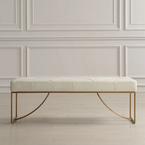 Uttermost Swale Ivory Leather Bench - Picture 1 of 5