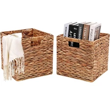 11x11in Wicker Storage Basket Set of 2 Collapsible Hyacinth Cube Storage Bask...