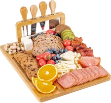 AISOSO Charcuterie Boards, Personalized Bamboo Cheese Board Set with Natural 