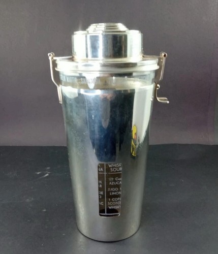 he Barman – Art Deco silver plate and glass recipe cocktail shaker by Ghiso