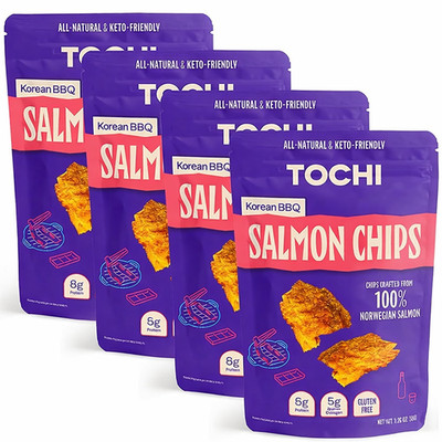 Tochi Korean BBQ Salmon Chips 4 Pack Keto Gluten Free High Protein Snack