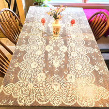 Ivory LACE Floral Themed Rectangle Tablecloth 60" x 104" Sheer Lace Tablecloth