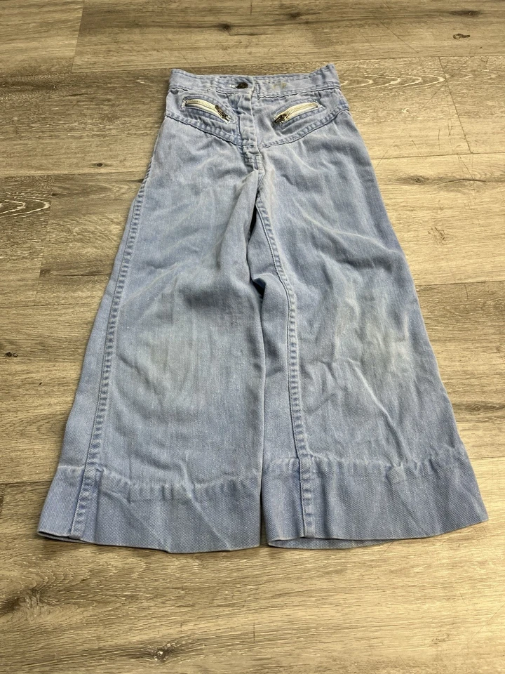 Pantalones de mezclilla vintage de los años 70 azules con múltiples cremallera tiro alto Super Bell parte inferior talla 8 Foto 2 de 4