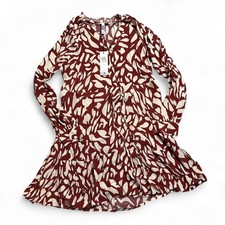 JDY Abstract Print Mini Dress – Red & White Long Sleeve Skater Dress, Size S