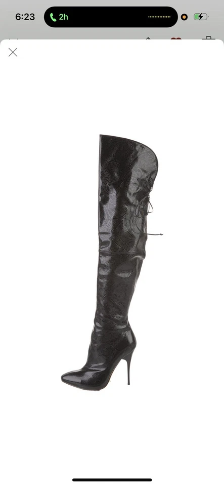 Alexander Mcqueen Designer Knee-High Black Leather Stiletto Boots - Image 2 of 4