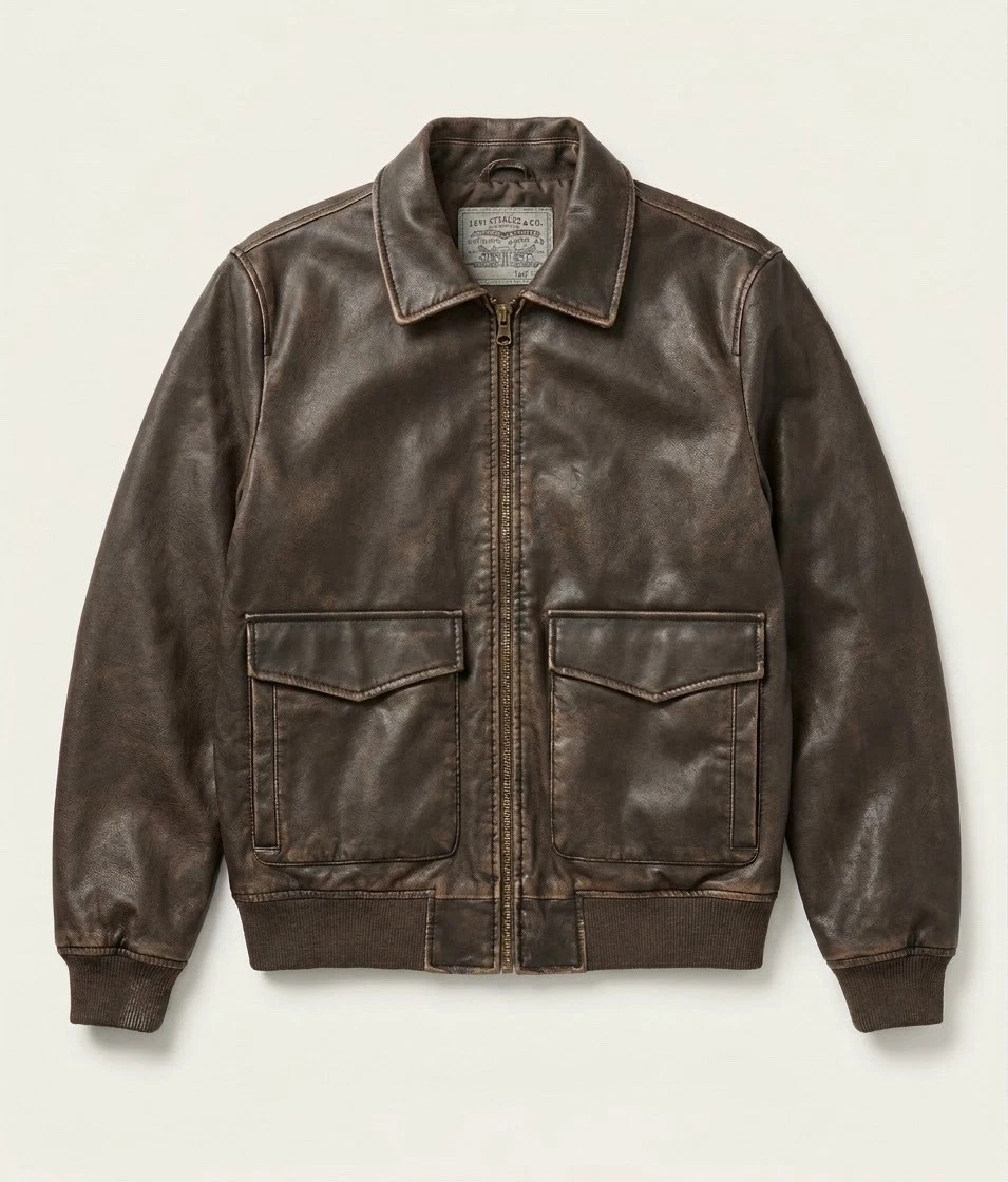 Levi's Men's Faux Leather Bomber Jacket Coat Brown XL New With Tags MSRP $195 - product detail image 1