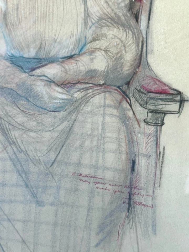 RETRATO DE NOVIA JOVEN Firmado Dibujo Original, Vestido Estilo Victoriano Mujer Sentada Foto 4 de 4