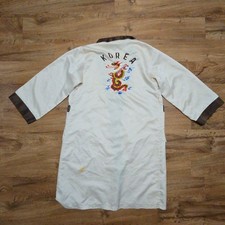 Vintage Embroidered Korea Embroidered Dragon Robe Kimono Cream Brown Medium