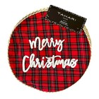 Tahari MERRY CHRISTMAS Red Tartan Plaid Placemats 15in Set of 4 Holiday New 