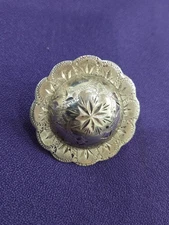 SOLID Sterling Hand Engraved Silver Scarf Slide Concho Vintage Western Bridle 