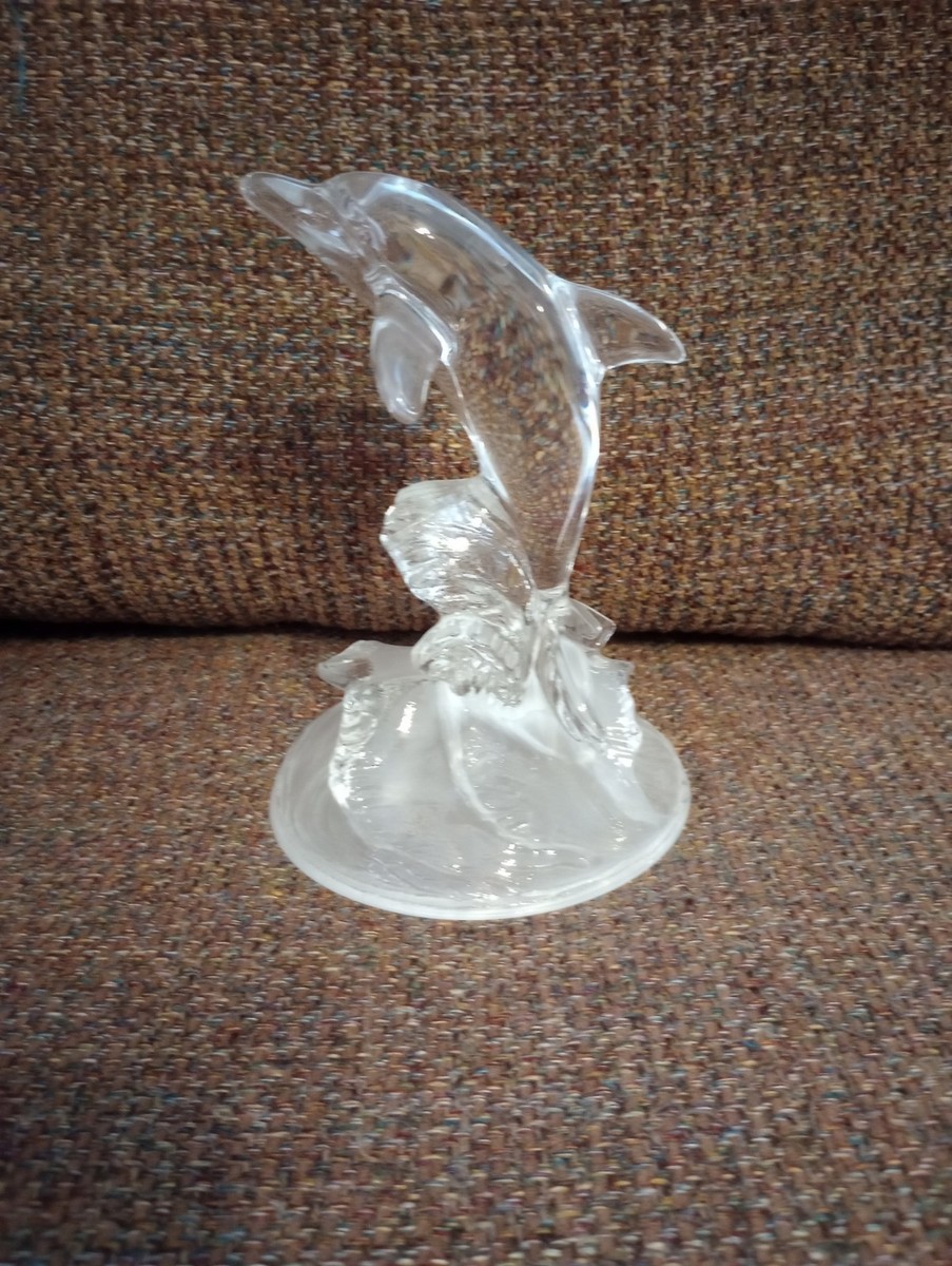 Cristal d'Arques Dolphin Clear Lead Crystal Figurine Frosted Glass