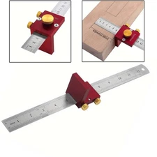 Woodworking Marking Gauge with T Type Steel Ruler and Lockable Position Block
