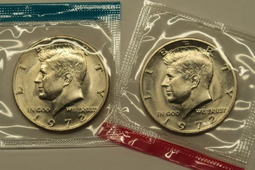 1972 P & D Uncirculated Kennedy Half Dollars in Mint Cello, Free Shipping