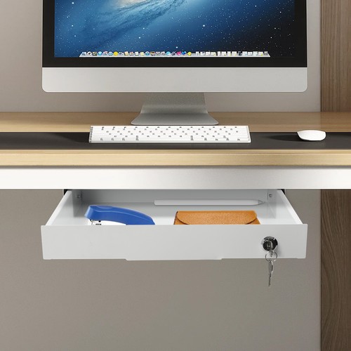 15 Inch Under Desk Mounted Sliding Pull-out Drawer With Keys For Office WhiteUSA - Picture 23 of 24