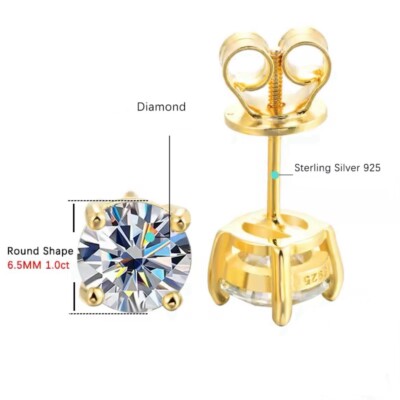 1 kt Ohrringe Gelbgold Diamant Testpass Laborgefertigt VVS1/D/Top