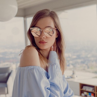 QUAY AUSTRALIA ROSE/ROSE  "FLEUR" ROUND CAT EYE MIRROR SUNGLASSES NEW