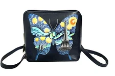Anuschka Hand-Painted Leather Small Zip-Around Crossbody Bag-Starry Paris-NW