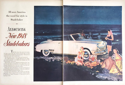 PRINT AD 1948 Studebaker Champion Commander Convertible 2pg Beach Weenie Roast
