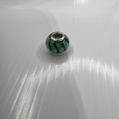 925 Sterling Silber Italien Glas Murano Schieber Charm Perle türkis blau gestreift Muschel - Bild 2 von 5