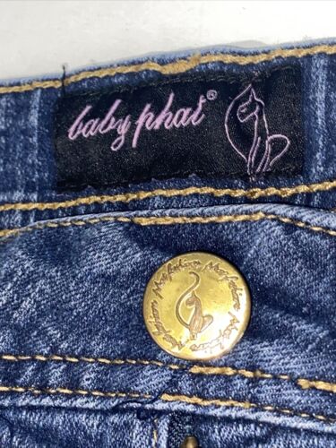 BABY PHAT Jeans Womens Size 24 Blue Stretch Pockets Flat Front Cropped Leg - Picture 1 of 13