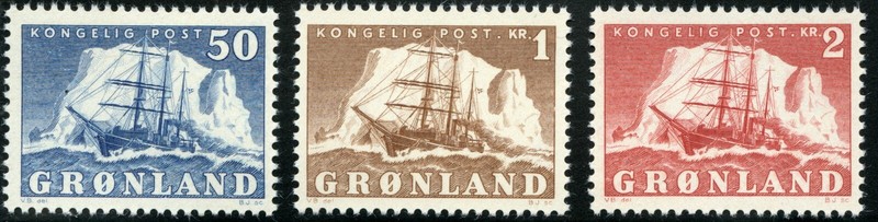 Greenland 1950 Ship in Front of Iceberg FACIT 33-35 (Scott 35-37) MNH (**) 0F