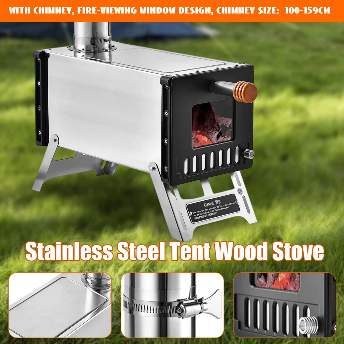 Outdoor Wood Burning Stove Chimney Portable Camping Tent Heater Stainless  Steel | eBay
