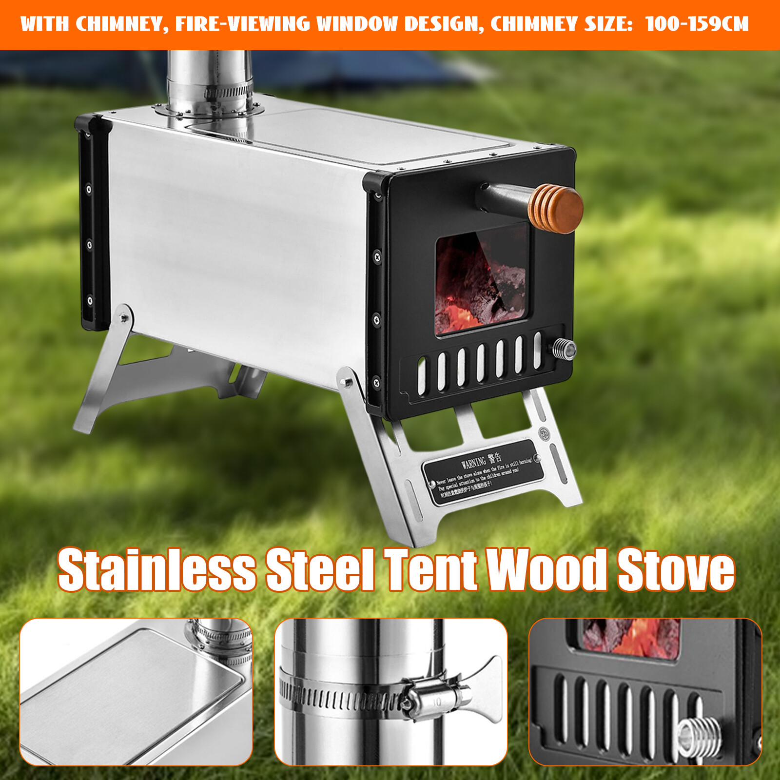 Outdoor Wood Burning Stove Chimney Portable Camping Tent Heater Stainless  Steel | eBay