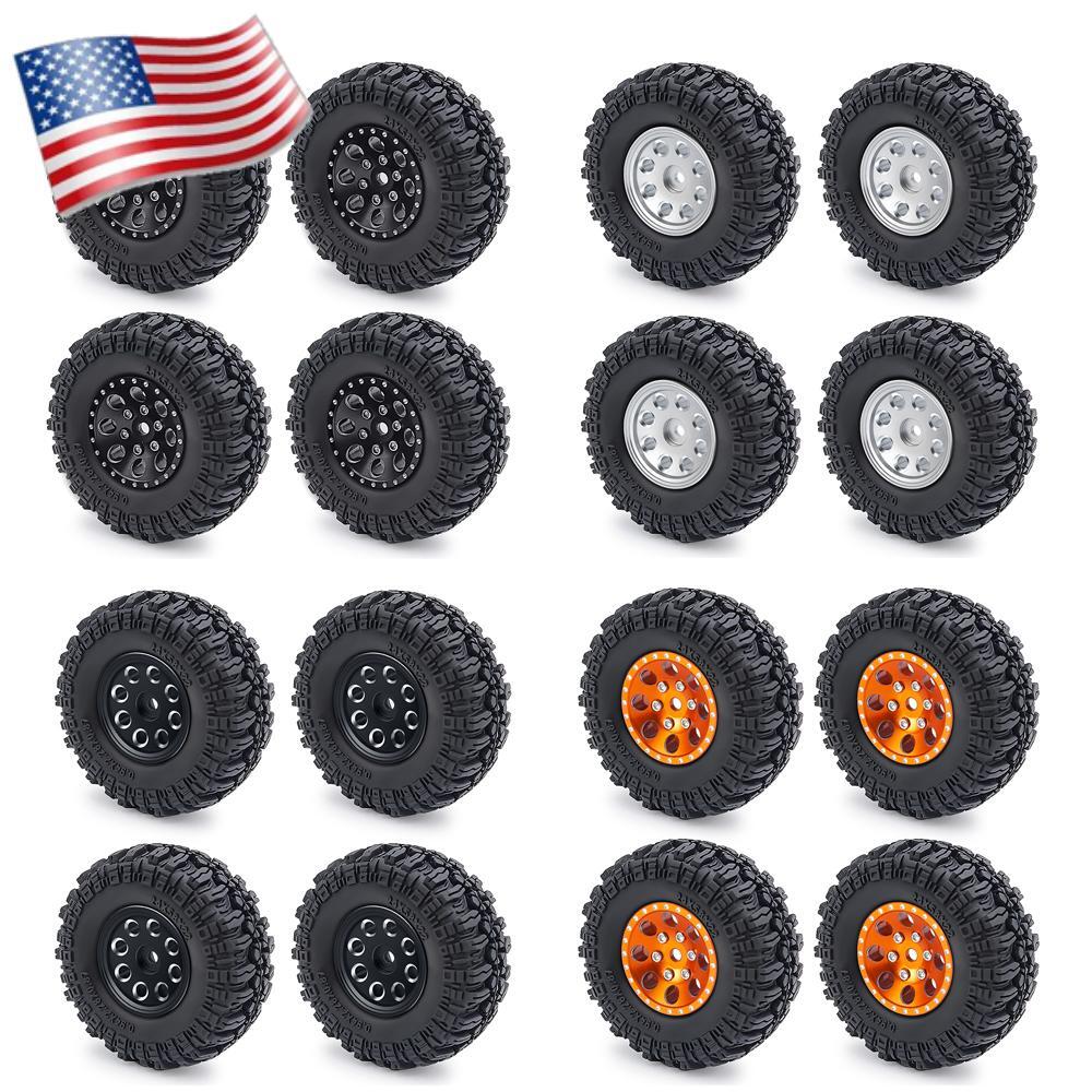 58mm 1.0 Tires & Beadlock Wheel Rims for 1/24 RC Axial SCX24 All Model Crawlers
