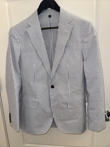 J.Crew Slim Fit Thompson Seersucker Suit Jacket/Blazer - 34s Blue - Picture 3 of 5