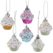 Kurt Adler Cupcake Plastic Hanging Christmas Ornaments, 2" Set of 6 