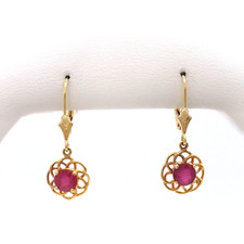 14k Gold Ruby Round Dangle Earrings Leverback Swirl Natural July Birthstone New