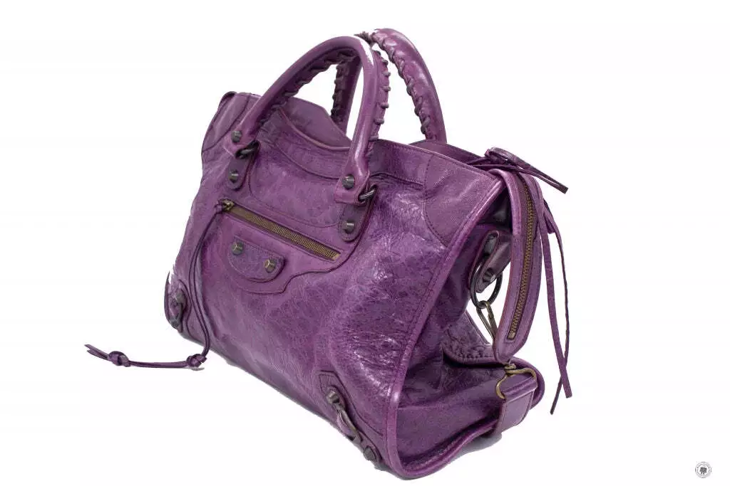 Used Balenciaga 115748 D94JT Small Stud City Purple Lambskin Tote