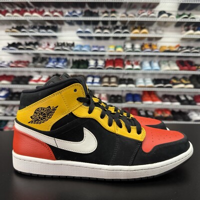 Nike Air Jordan 1 Mid Black Amarillo Orange 852542-087 Mens Size