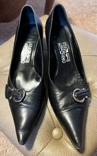 Salvatore Ferragamo Black Leather Pumps Shoes Womens Size 10B Vintage