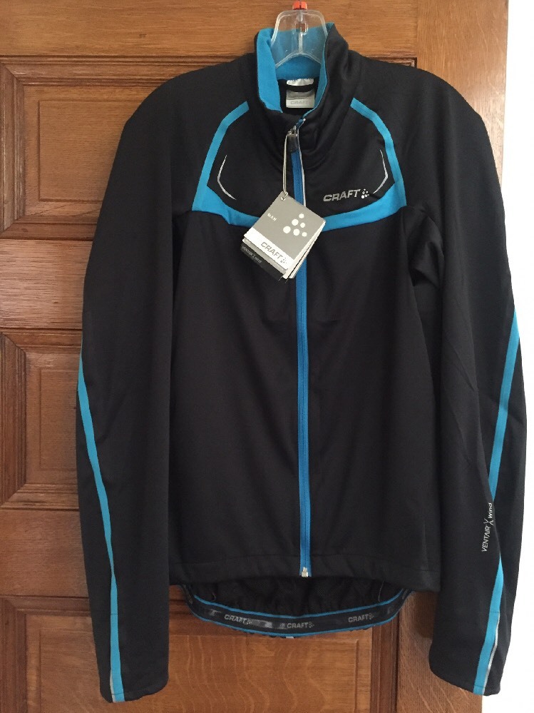 New Craft Performance Bike Stretch Jacket Medium Black w/blue trim