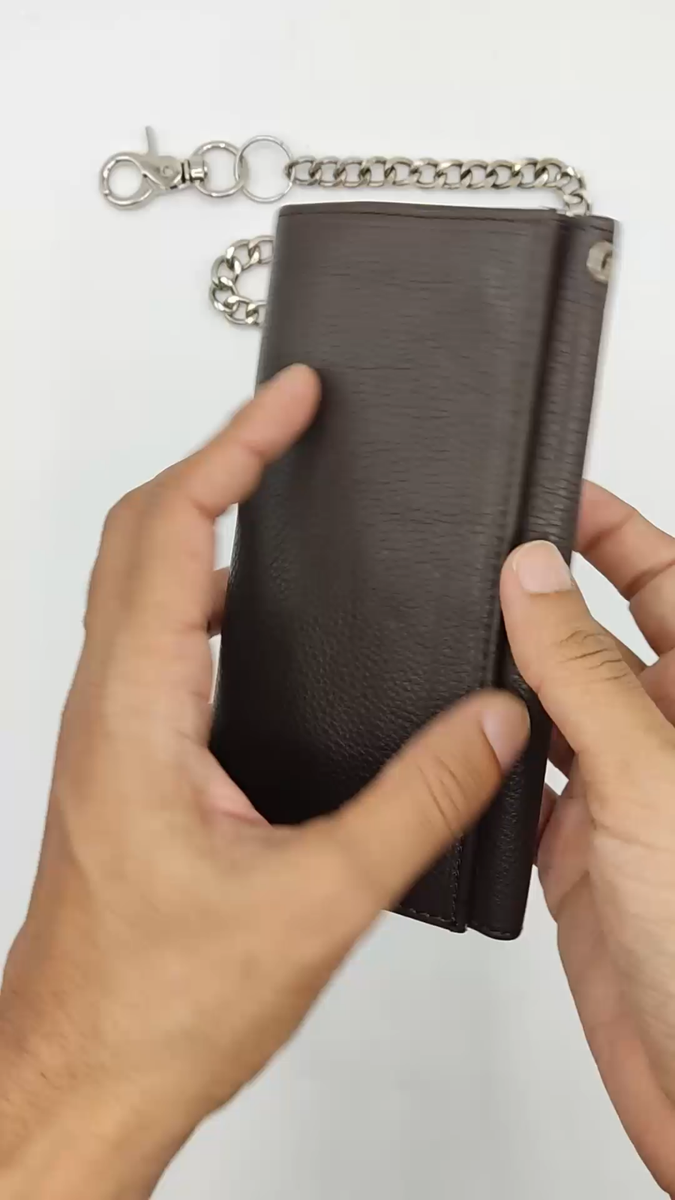 RFID Blocking Wallet Trifold Chain Wallet for Men Dark Brown