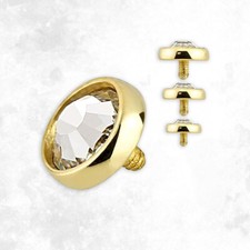 14k Solid Gold 14G Flat Dermal Top Internally Threaded Dermal Anchor Top Dome CZ