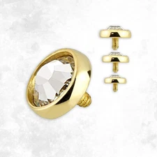 14k Solid Gold 14G Flat Dermal Top Internally Threaded Dermal Anchor Top Dome CZ