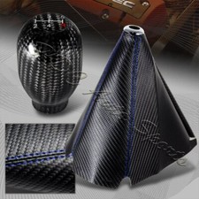 Jdm Carbon Style Blue Stitch Manual Shift Boot T-r 5-speed Carbon Shifter Knob